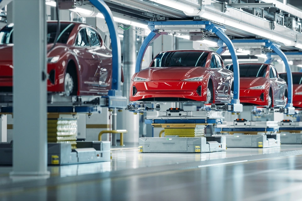 EV Production Line on Advanced Automated Smart Factory. High Performance Electric Car Manufacturing. Car Batteries Installation on Electric Vehicles on Assembly line. Automotive Plant.; Shutterstock ID 2374438937; purchase_order: Enterprise MARCOM; job: Emerson.com; client: Website; other: Requested by Susan Tencio