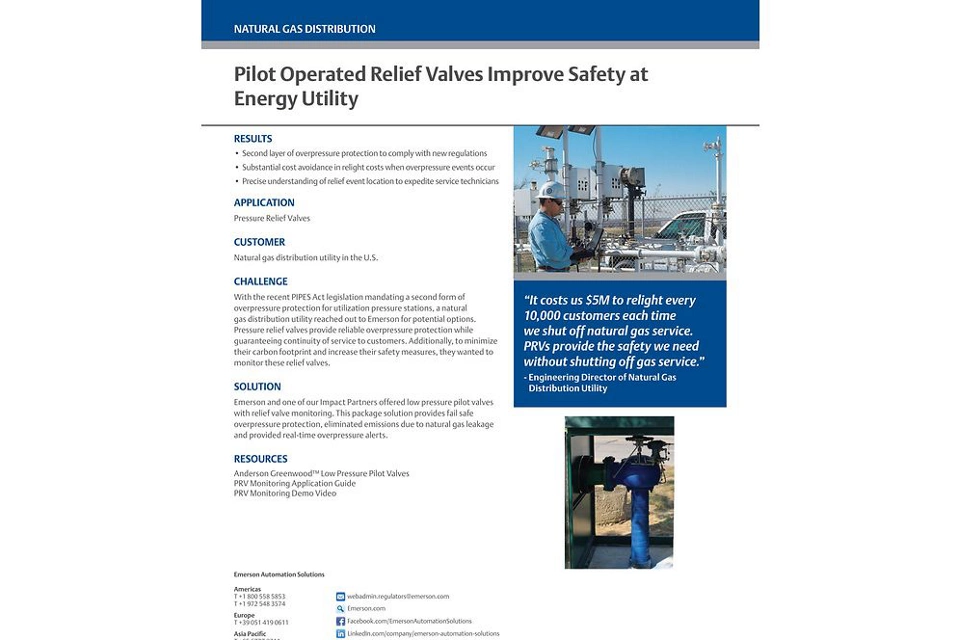 经过验证的成果：先导式泄压阀提高了能源企业的安全性