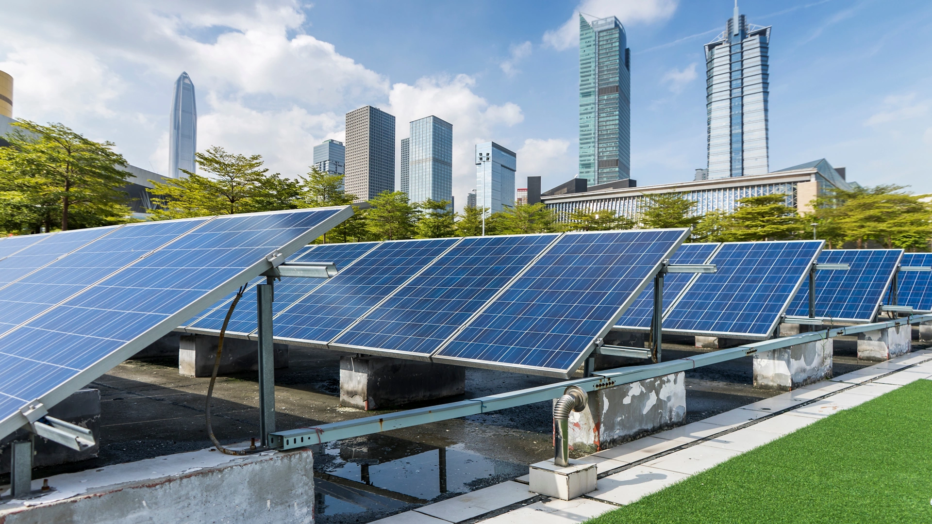 Solar and modern city skyline 
