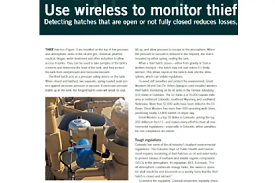 储罐取样孔的无线监测有助于规避违规成本