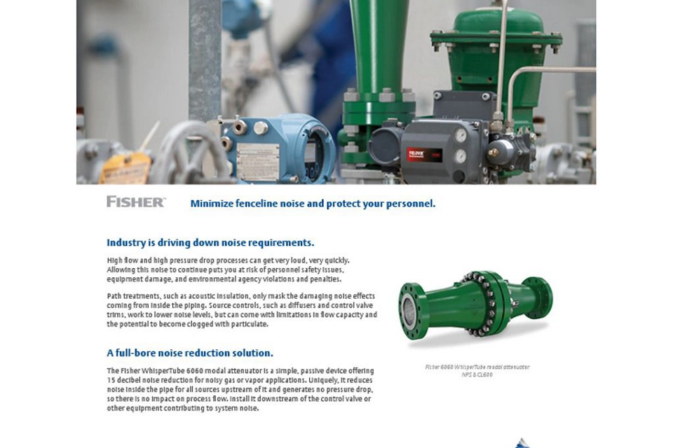 使用费希尔（Fisher）WhisperTube 模态降噪器抑制管道噪音