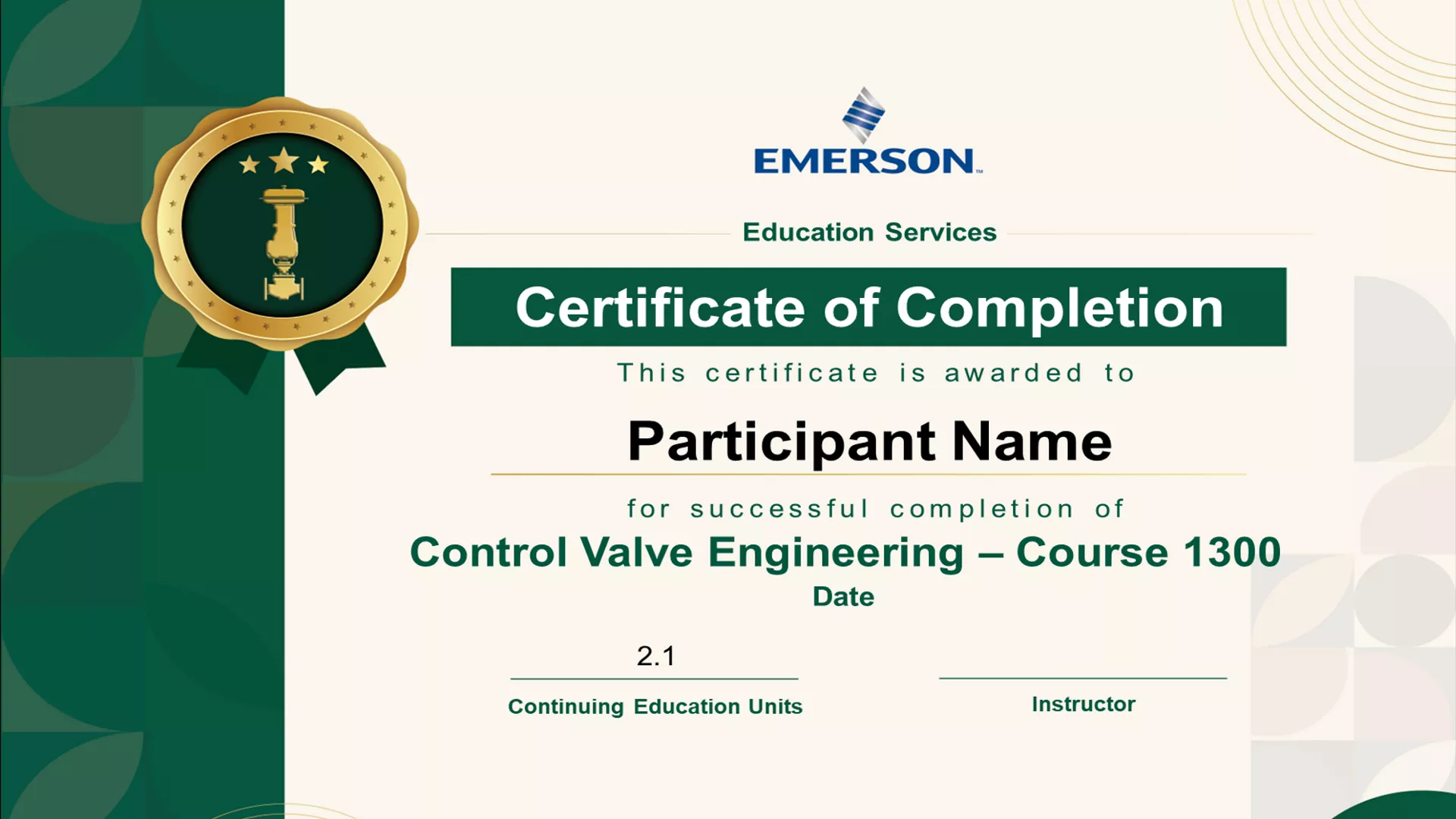 Control Valve Fundamentals course on MyTraining