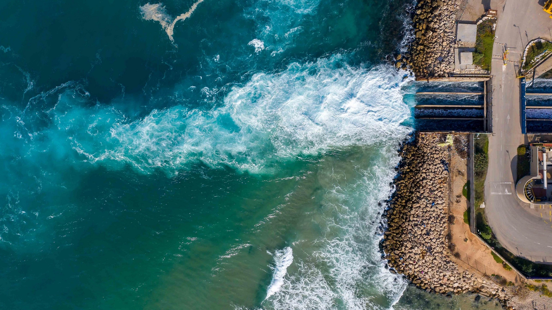 Top view The largest water desalination facility in the world, Hadera Israel