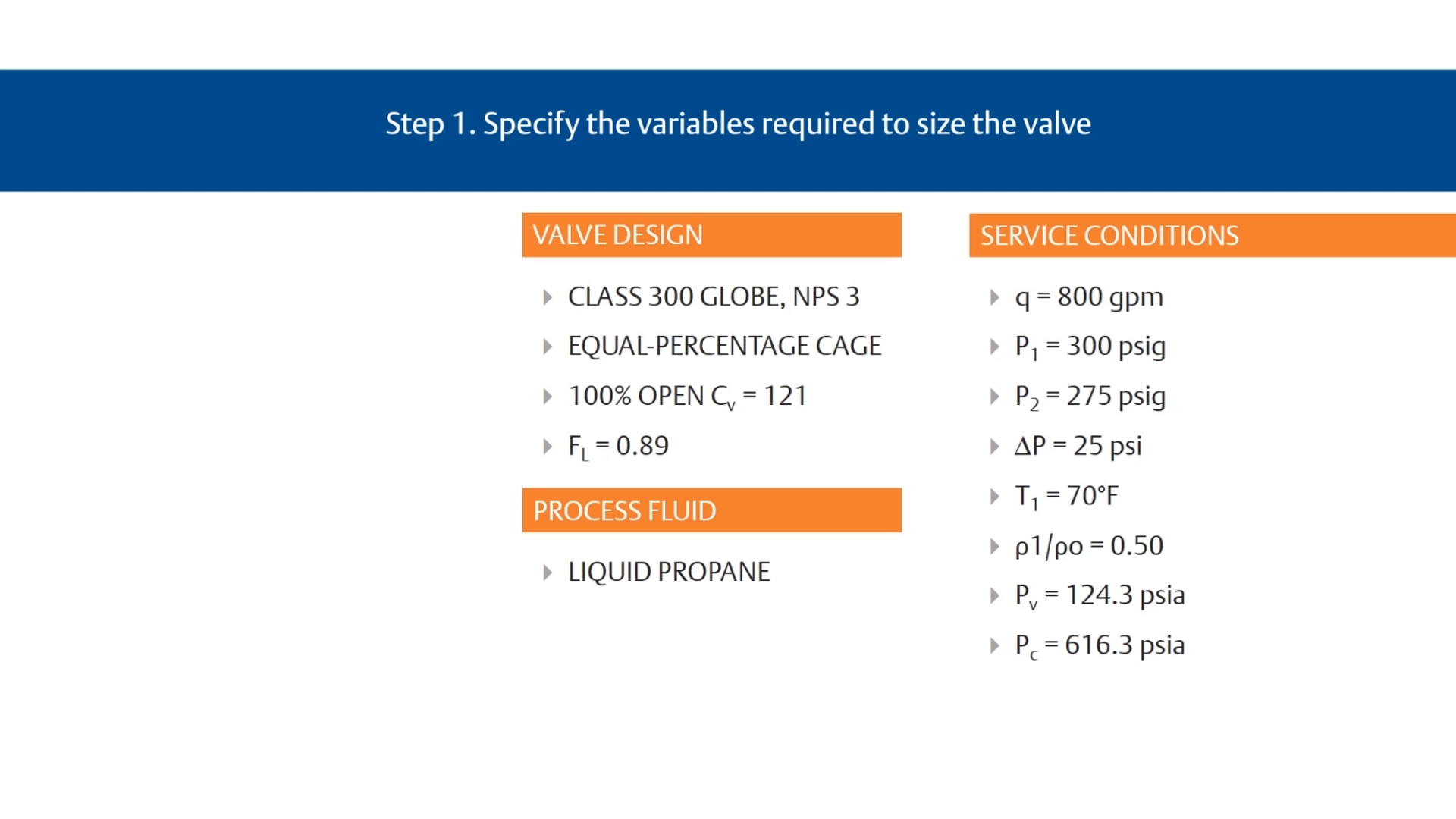 Step 1: Specify the variables required to size the valve