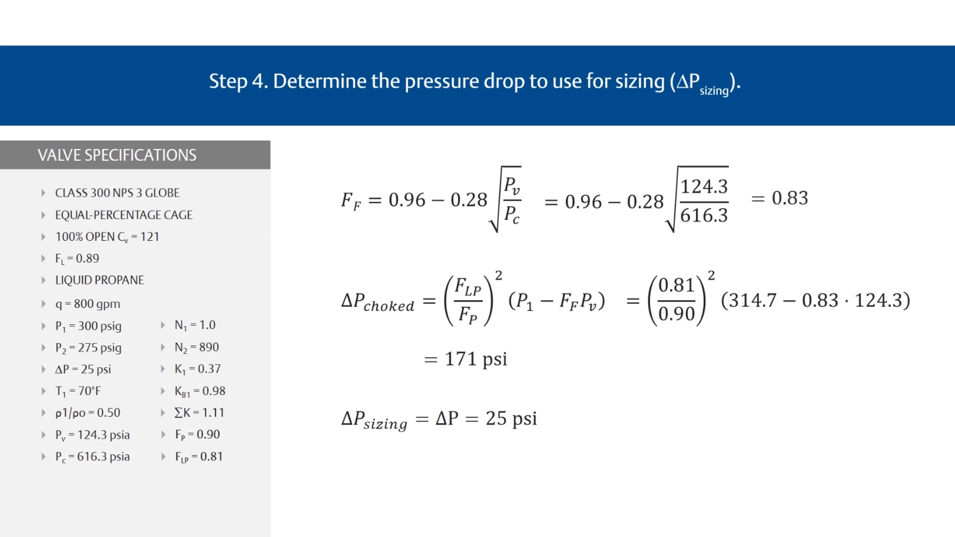 Step 4. Determine the pressure drop to use for sizing (DPsizing)