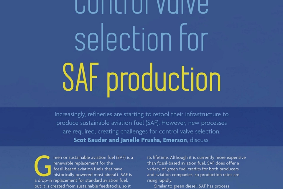 可持续航空燃料生产的调节阀选型