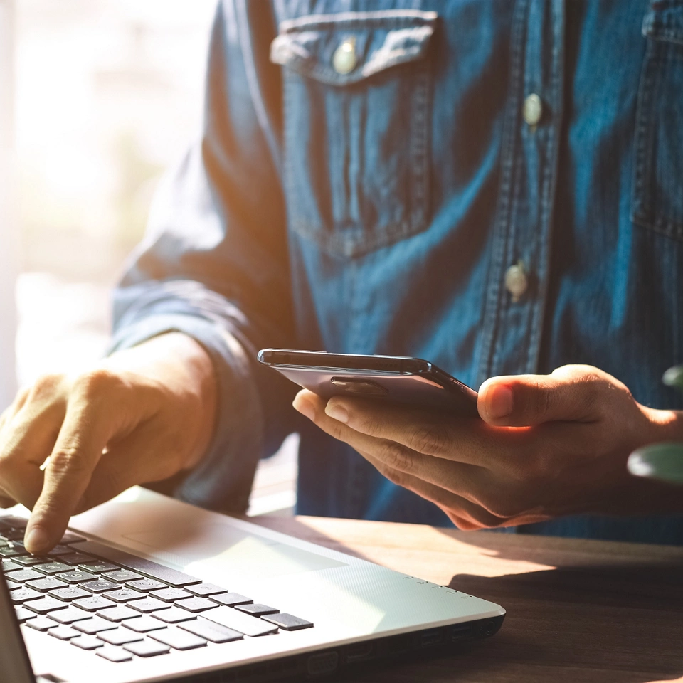 Work using mobile phone typing computer mobile chat laptop contact us at workplaces, planning ideas investors internet searching, ideas connecting people.