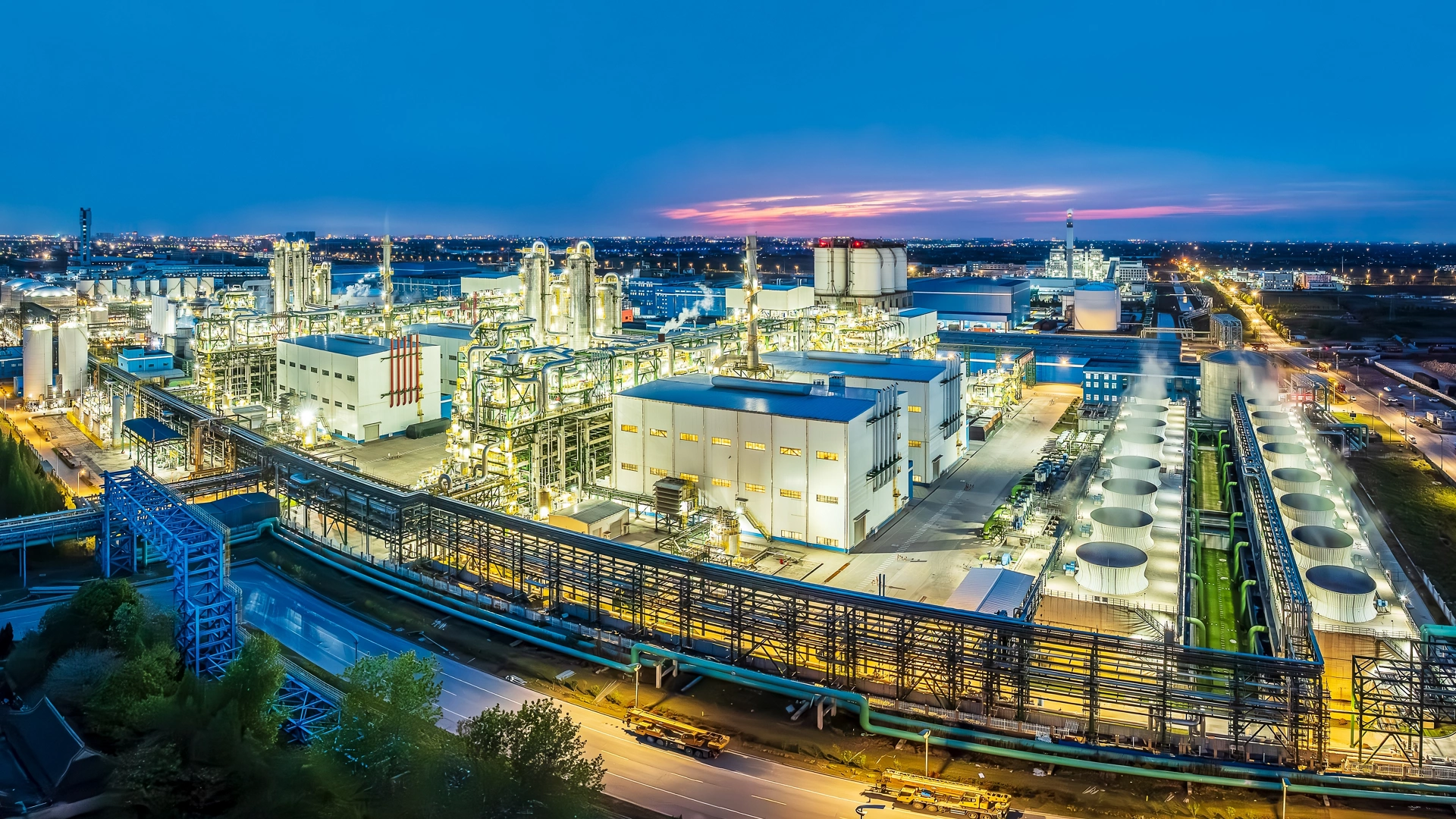 Aerial view of refinery chemical plant in industrial area