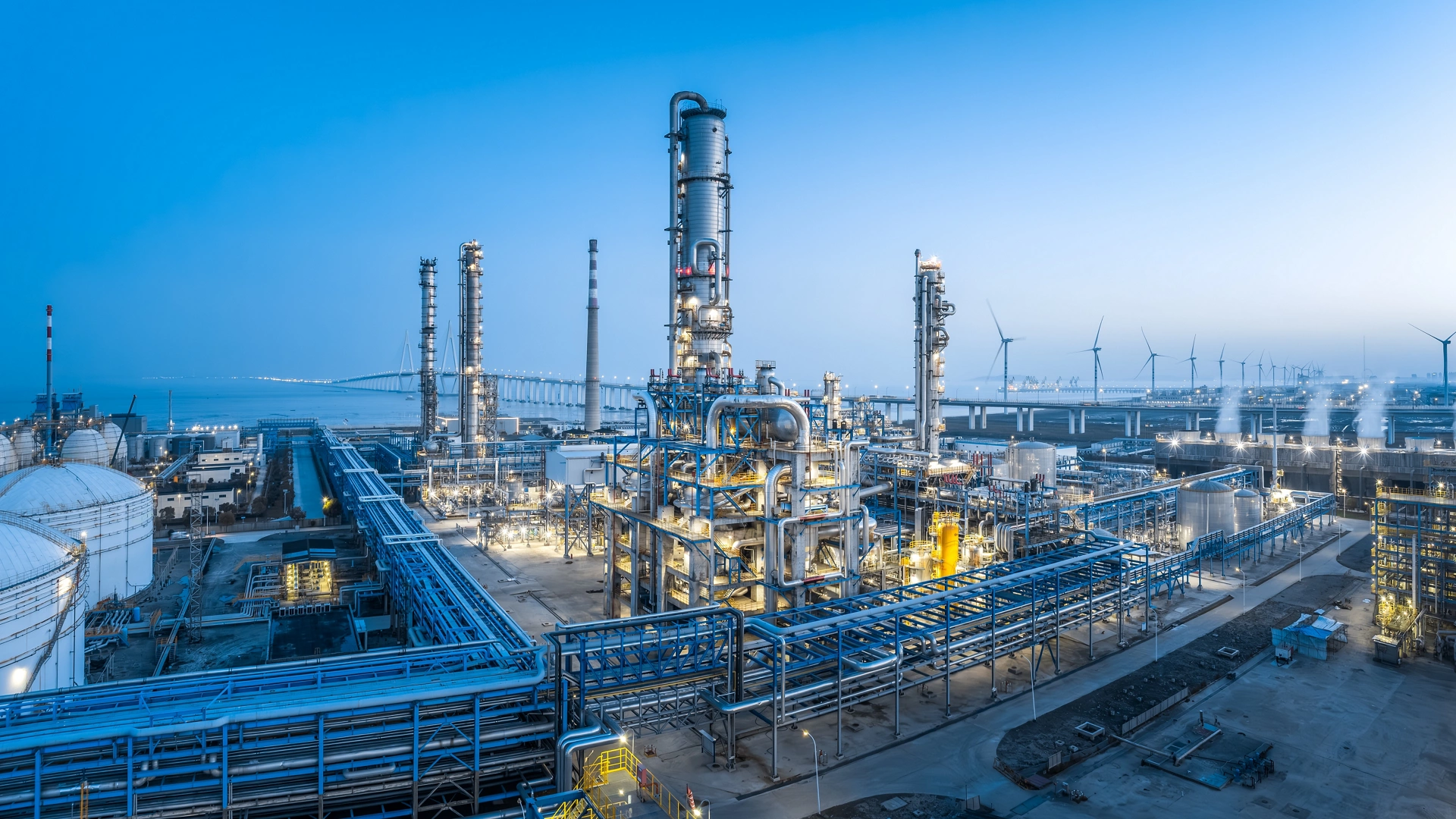 Petrochemical plant industrial equipment landscape. Business Industry and Technology
