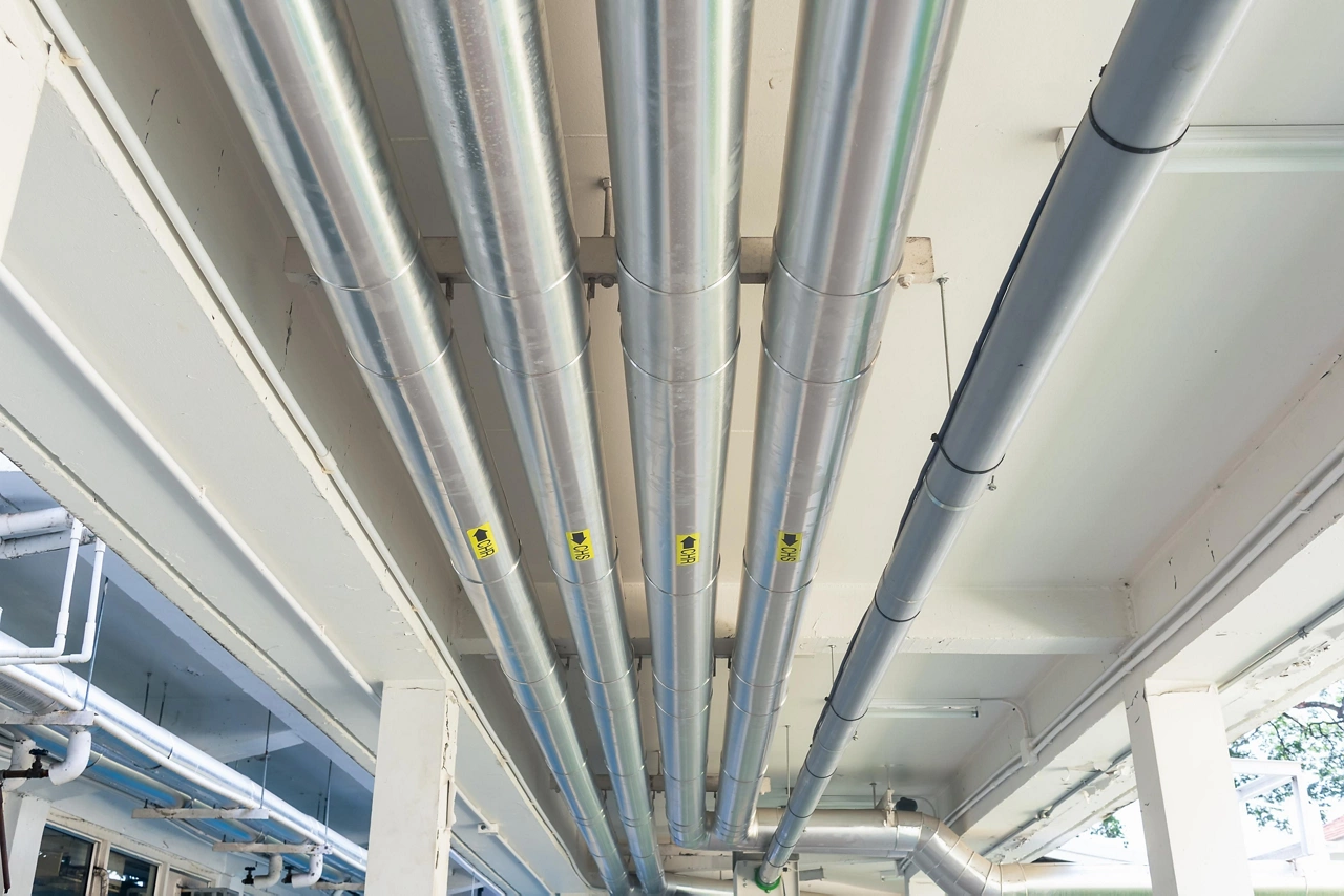 Chilled water supply and return pipe system. May called chr, chs. Provide cooling by using chilled water. To absorb heat from building, control process, condensation, energy conservation by insulation