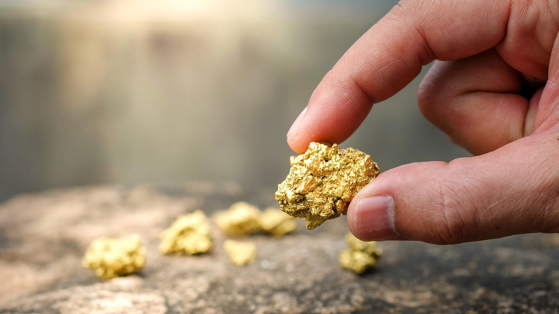 The pure gold ore found in the mine is in the hands of men