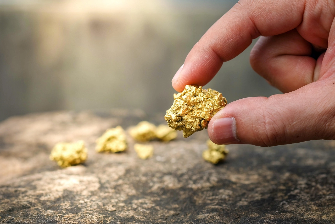 The pure gold ore found in the mine is in the hands of men