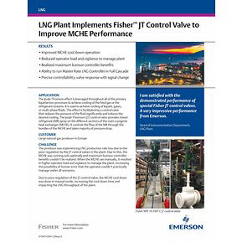 LNG 工厂部署 Fisher™ JT 调节阀以提高 MCHE 性能