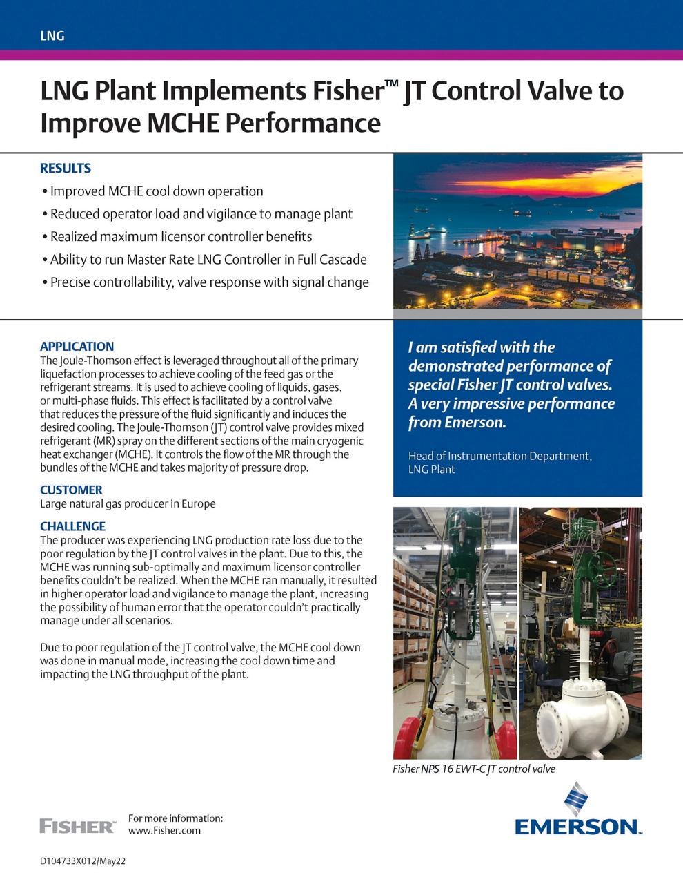 Fisher Joule-Thomson valve improves MCHE performance at LNG plant.