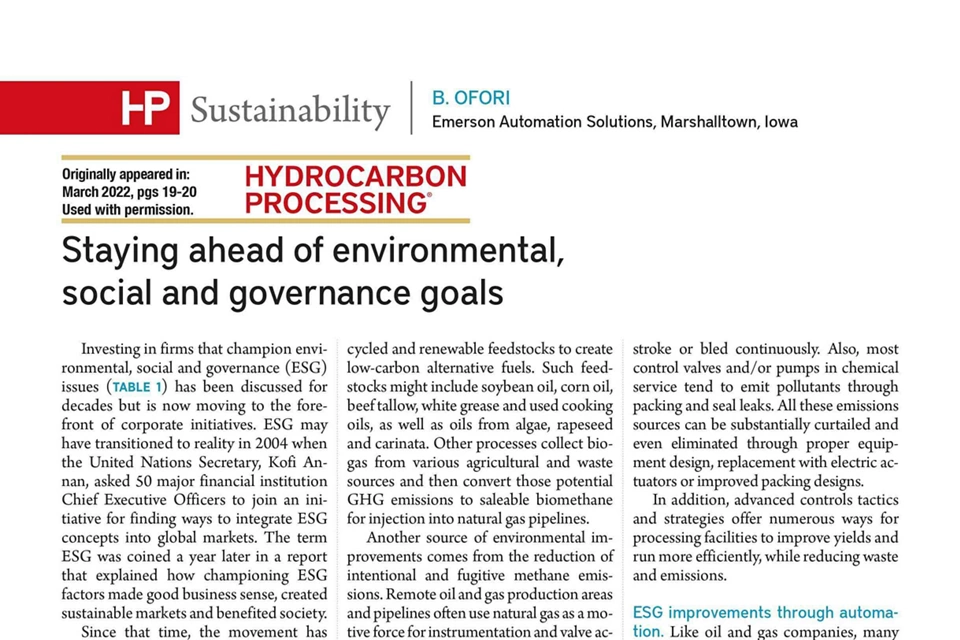 在实现环境、社会和治理目标方面保持前列