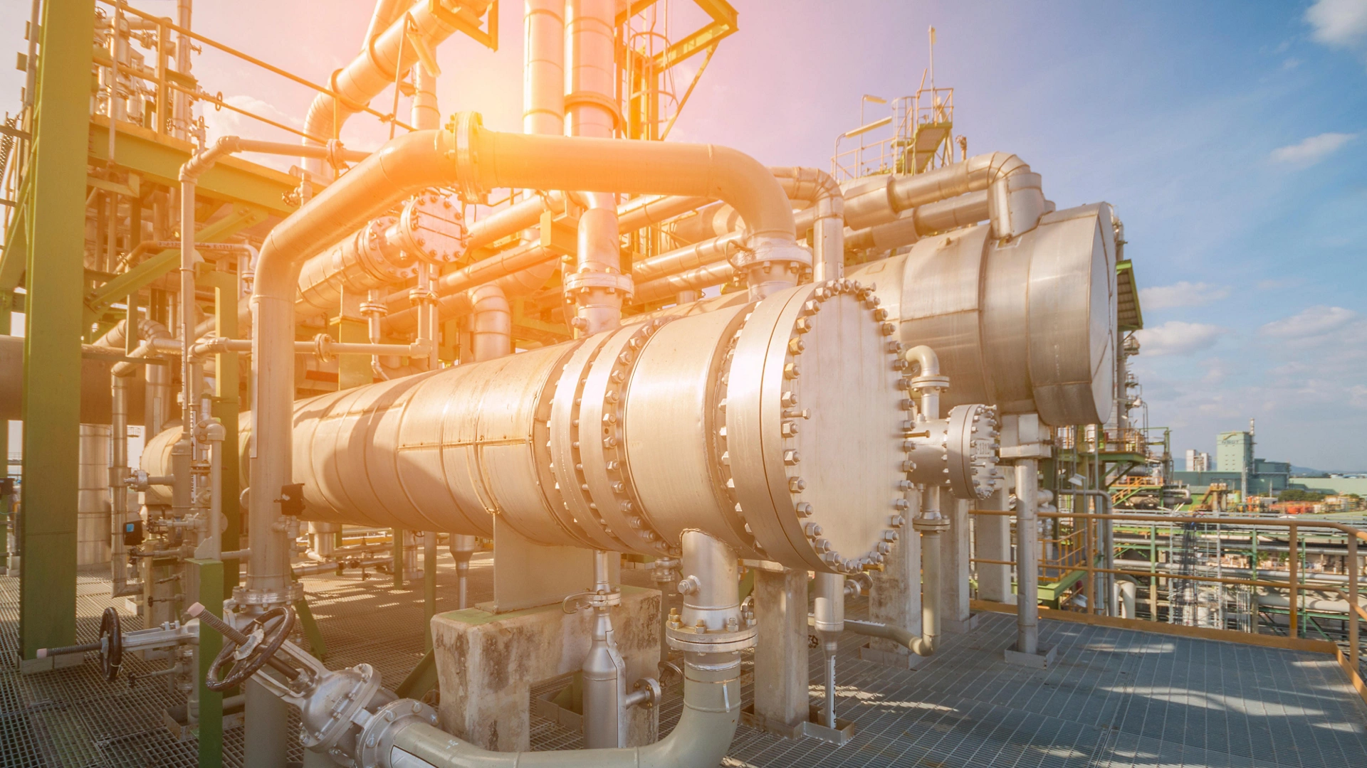 Heat exchanger in process area of petroleum and refinery plant ,complex engineering constructions