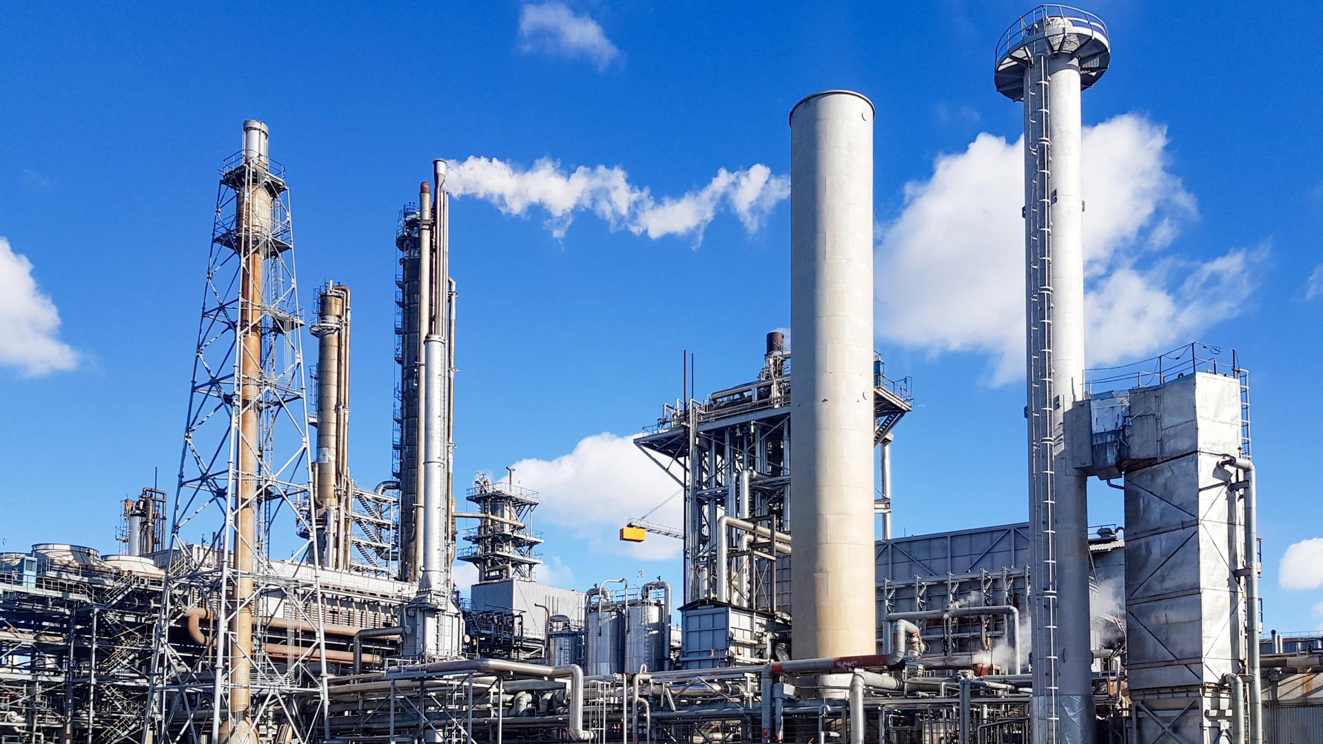 Large-capacity workshop for the production of ammonia of a petrochemical plant. Exterior of tube furnace, Shaft converter, CO2 adsorber with copy space
