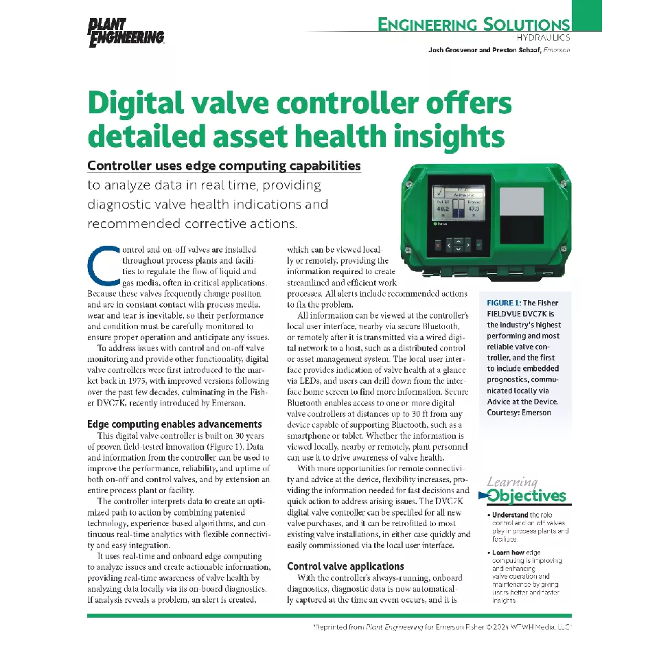 文章：智能阀门定位器可提供详细的资产健康洞察