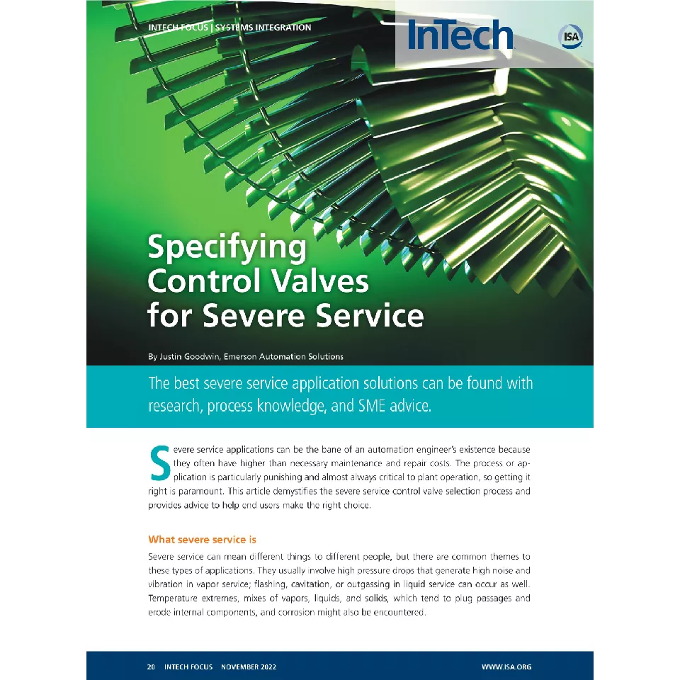 为严苛工况选择合适的调节阀